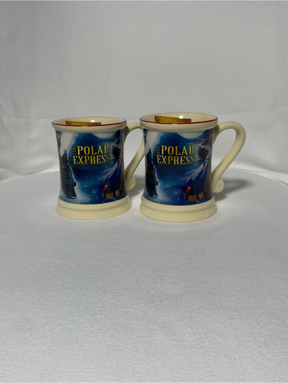 Set of 2 The Polar Express Mug BELIEVE 3D Raised Ceramic Hot Chocolate Coffee